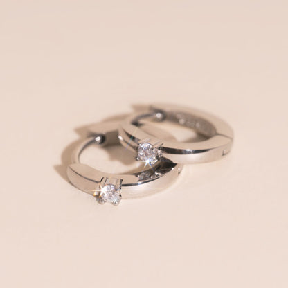 Single Stone Huggie Hoop Earrings