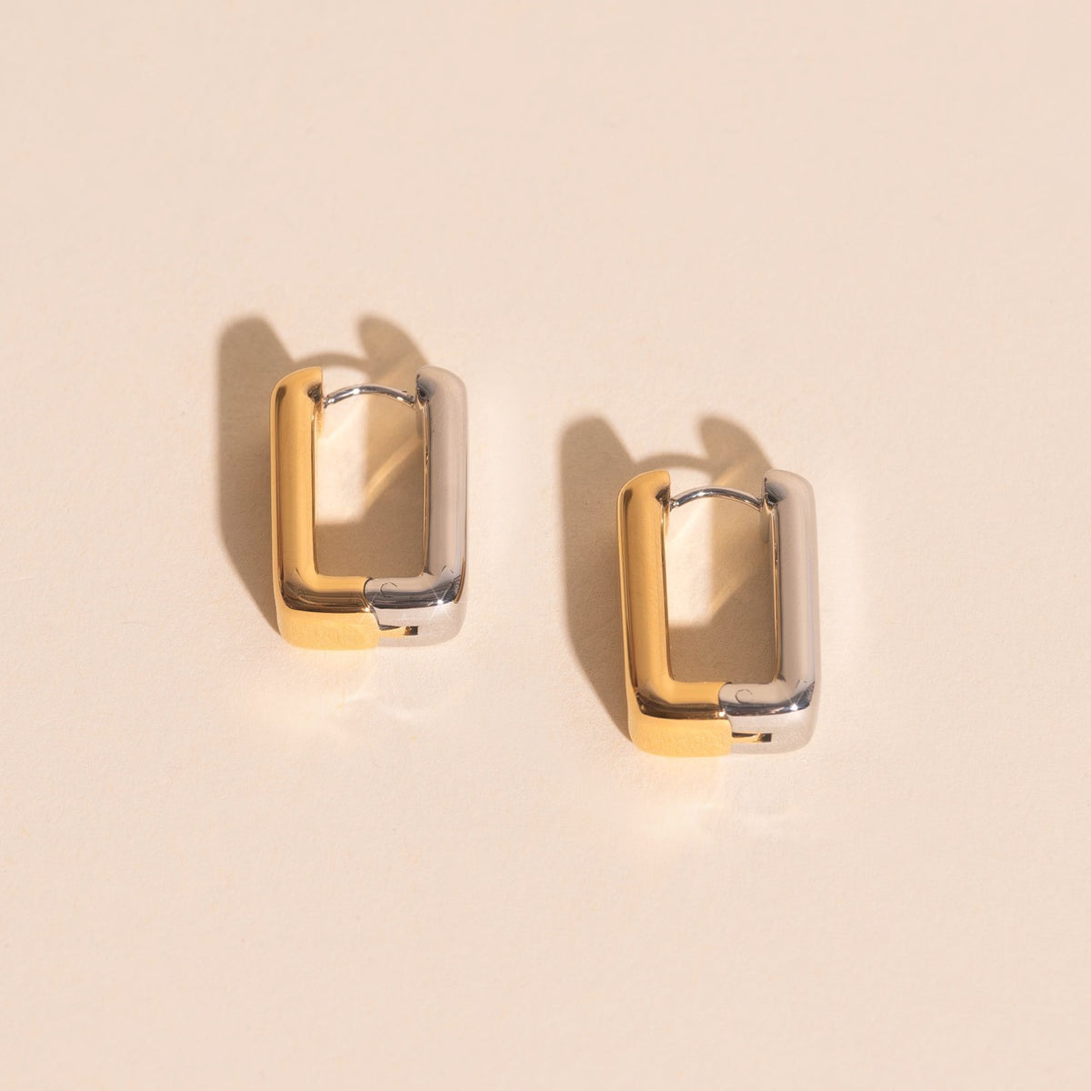 Chunky Rounded Rectangle Huggie Hoop Earrings
