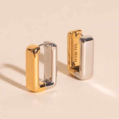 Chunky Rounded Rectangle Huggie Hoop Earrings