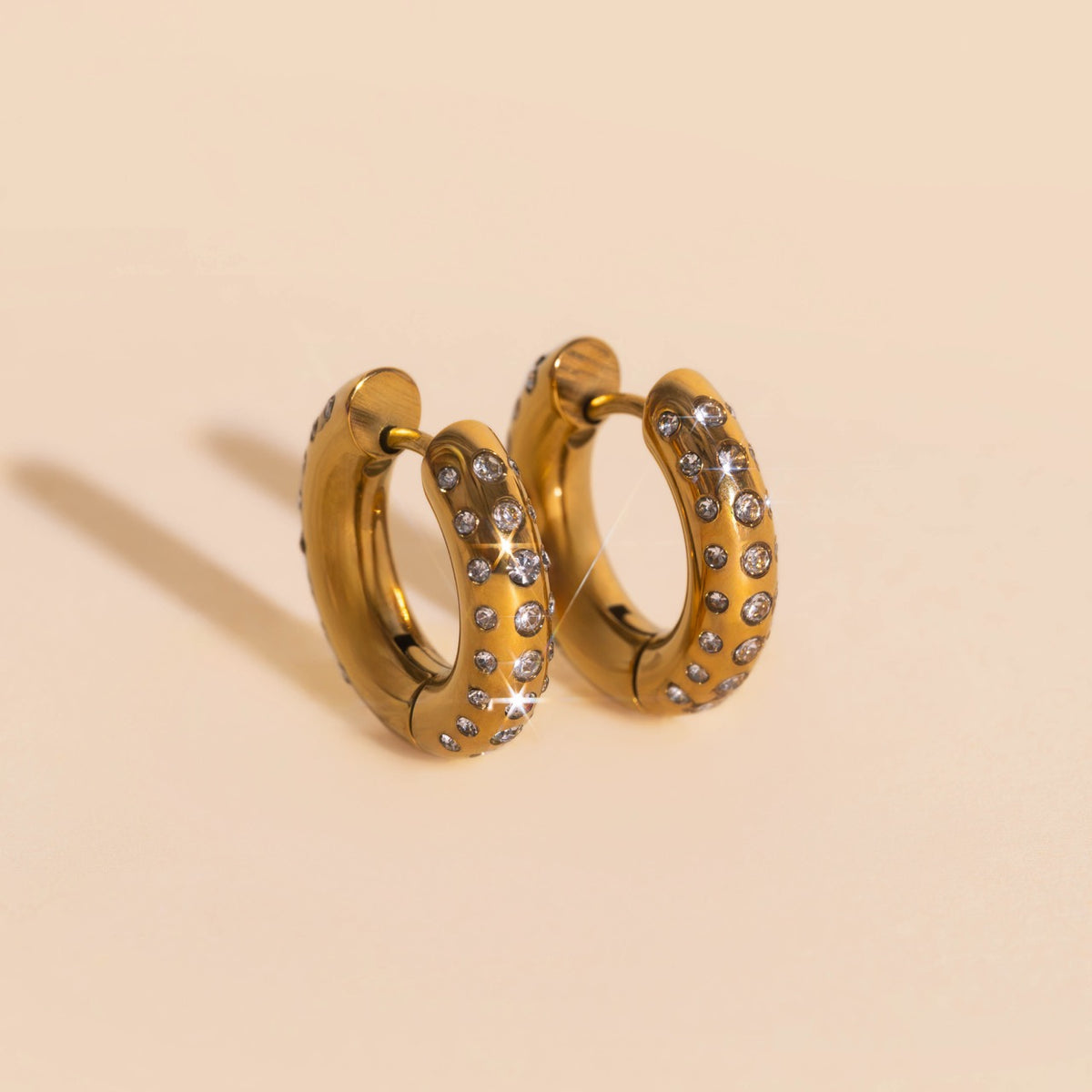 Iced Chunky Rounded Huggie Hoop Earrings