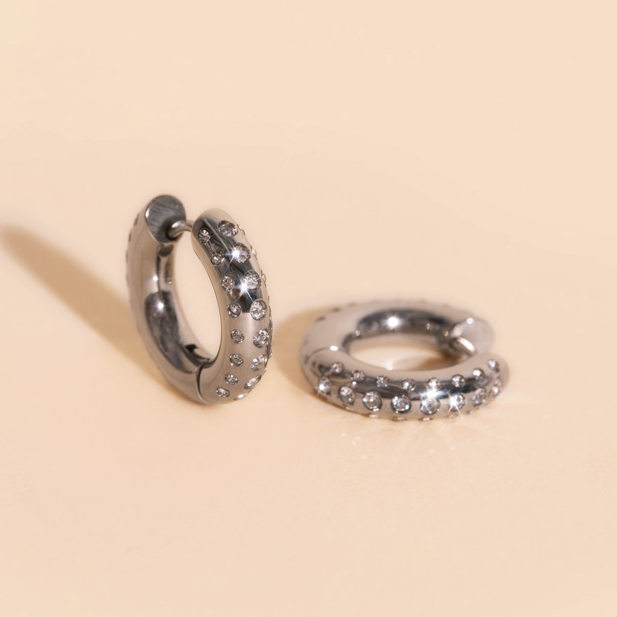 Iced Chunky Rounded Huggie Hoop Earrings