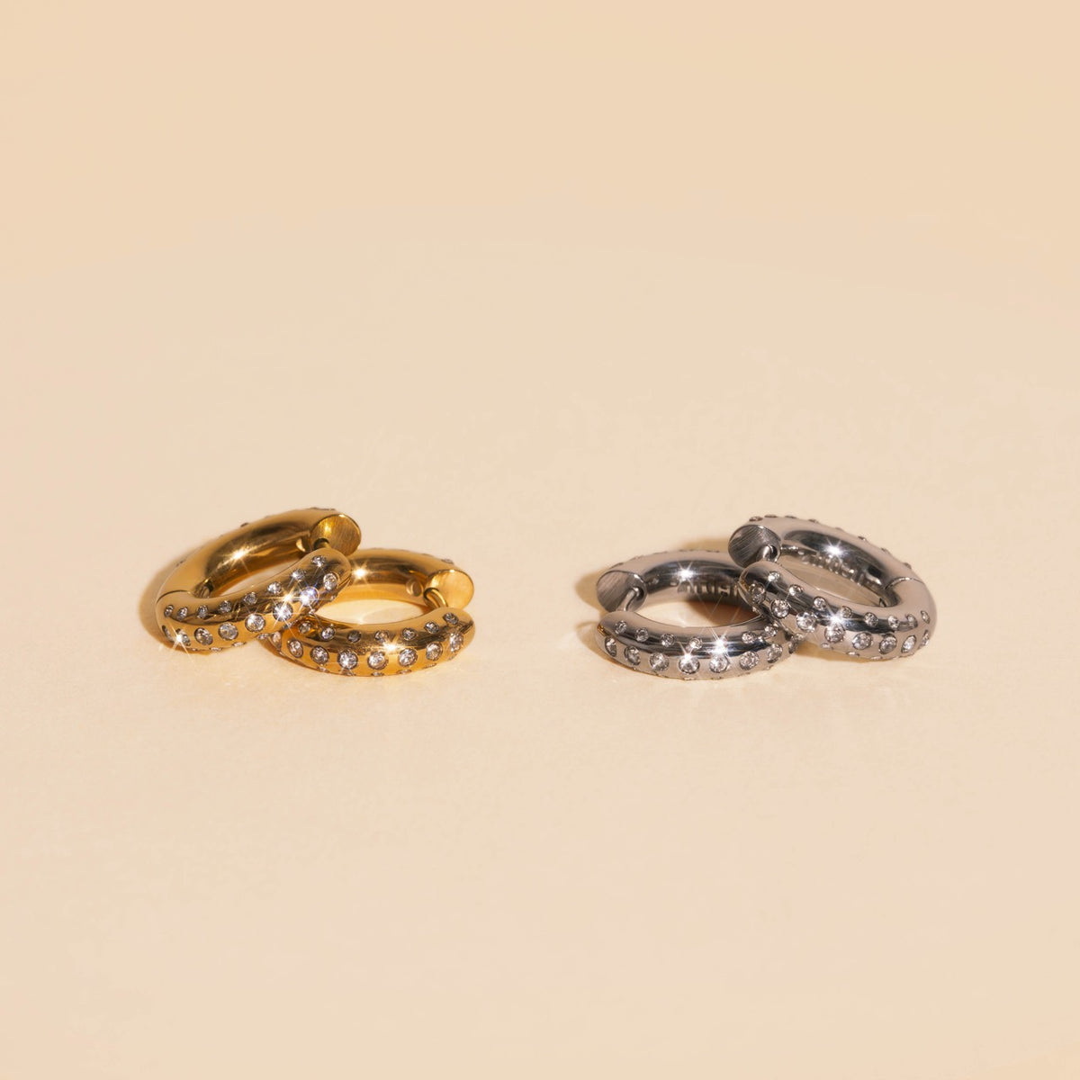 Iced Chunky Rounded Huggie Hoop Earrings