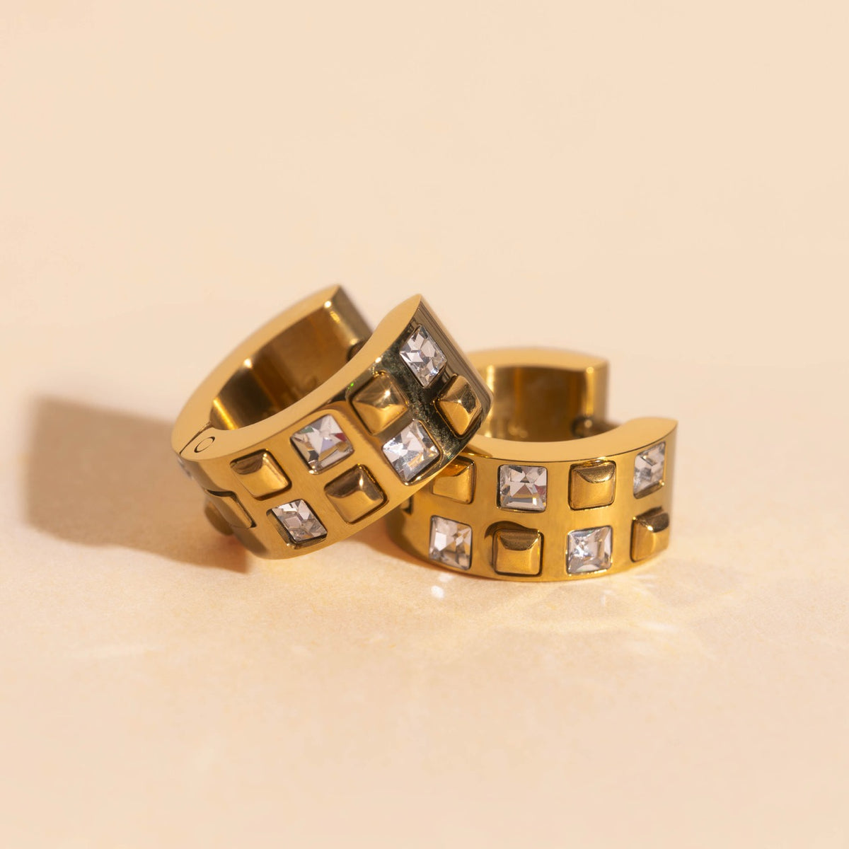 Crystal Square Super Chunky Huggie Hoop Earrings