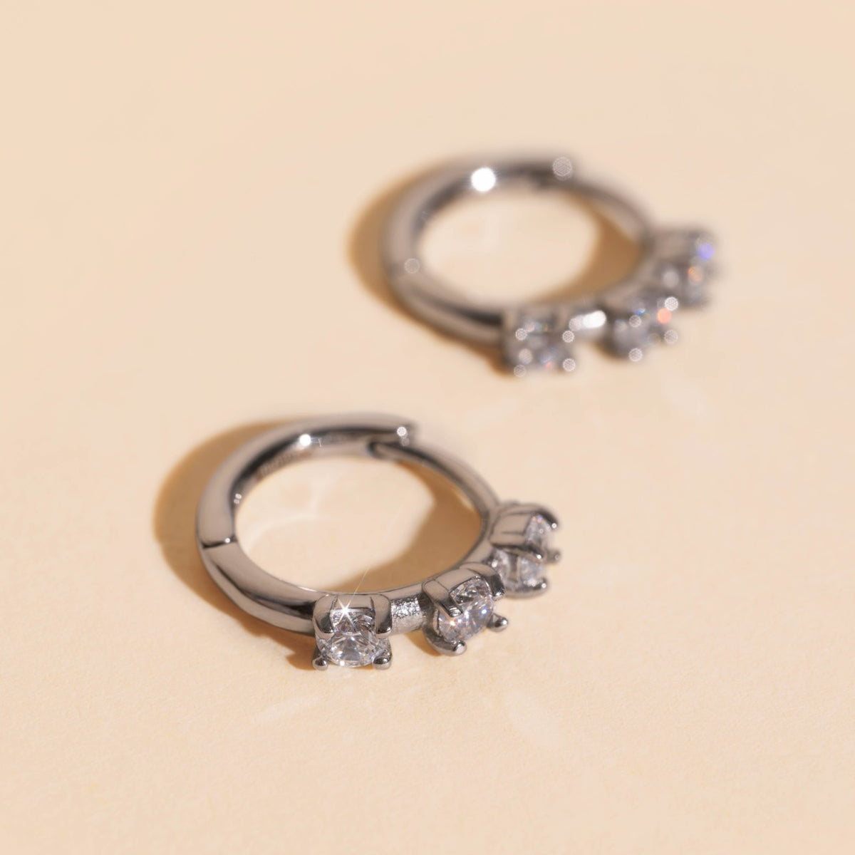 Thin Crystal Huggie Hoop Earrings