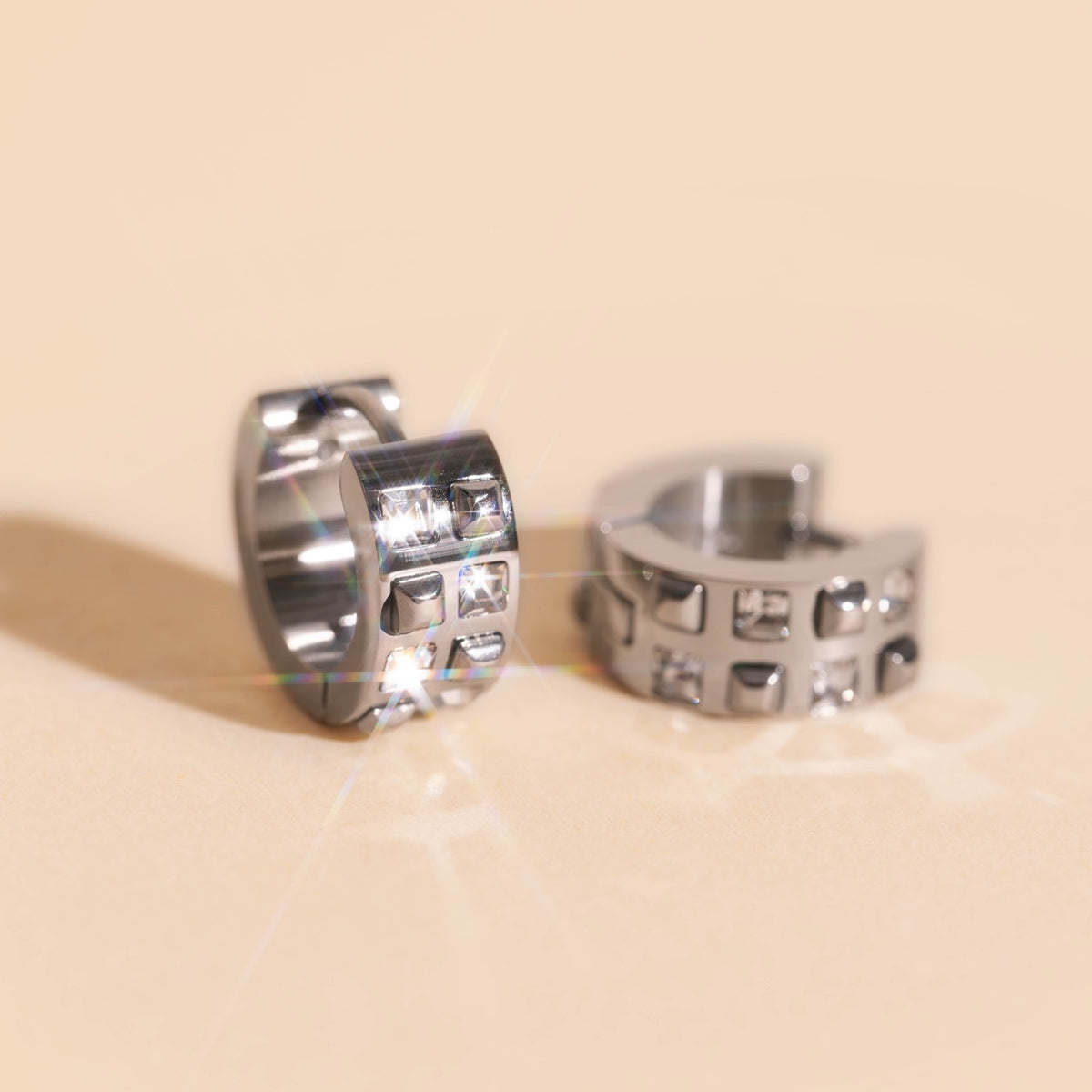 Crystal Square Super Chunky Huggie Hoop Earrings