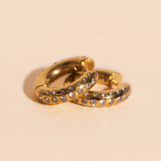 Iced Chunky Rounded Huggie Hoop Earrings