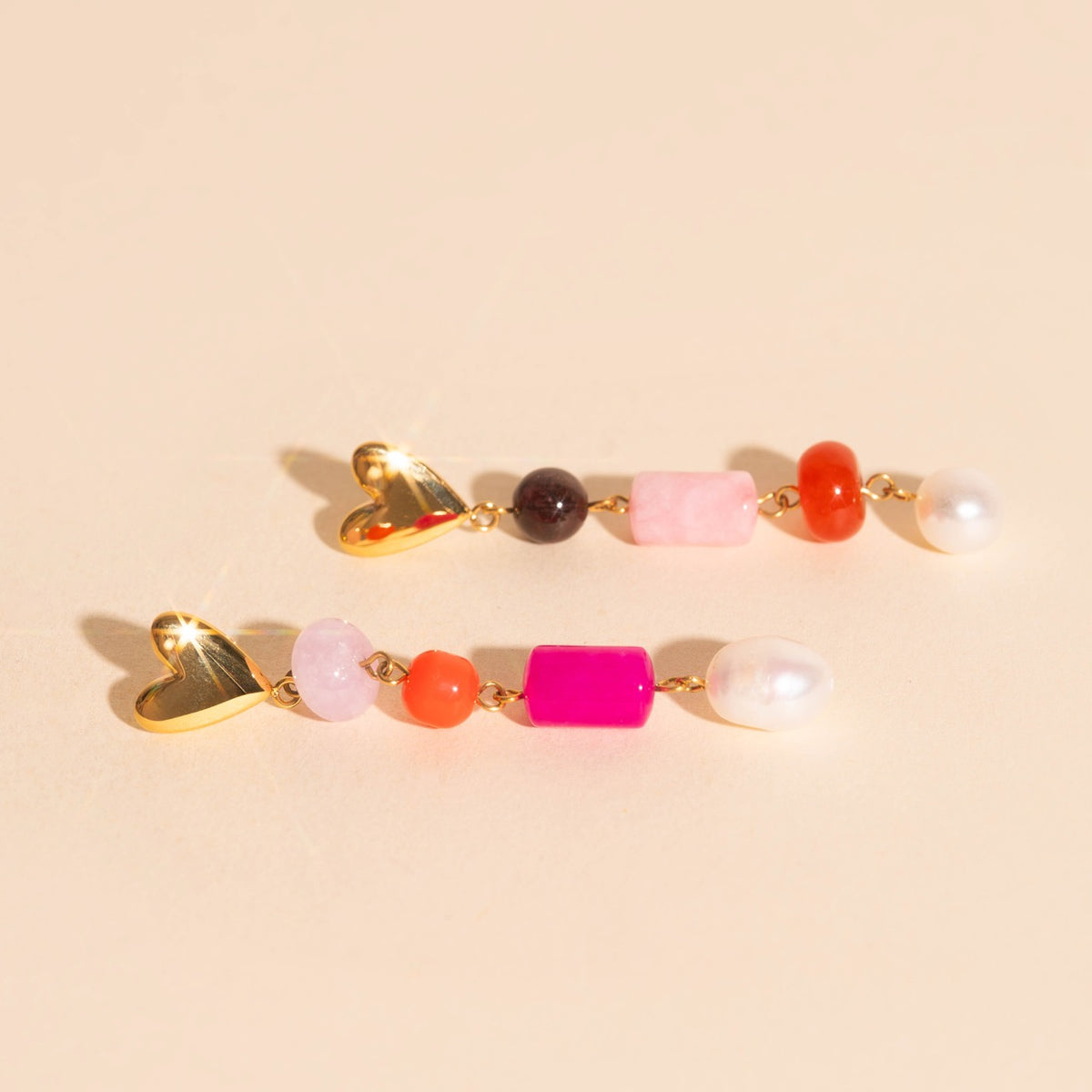Heart Beaded Dangle Stud Earrings