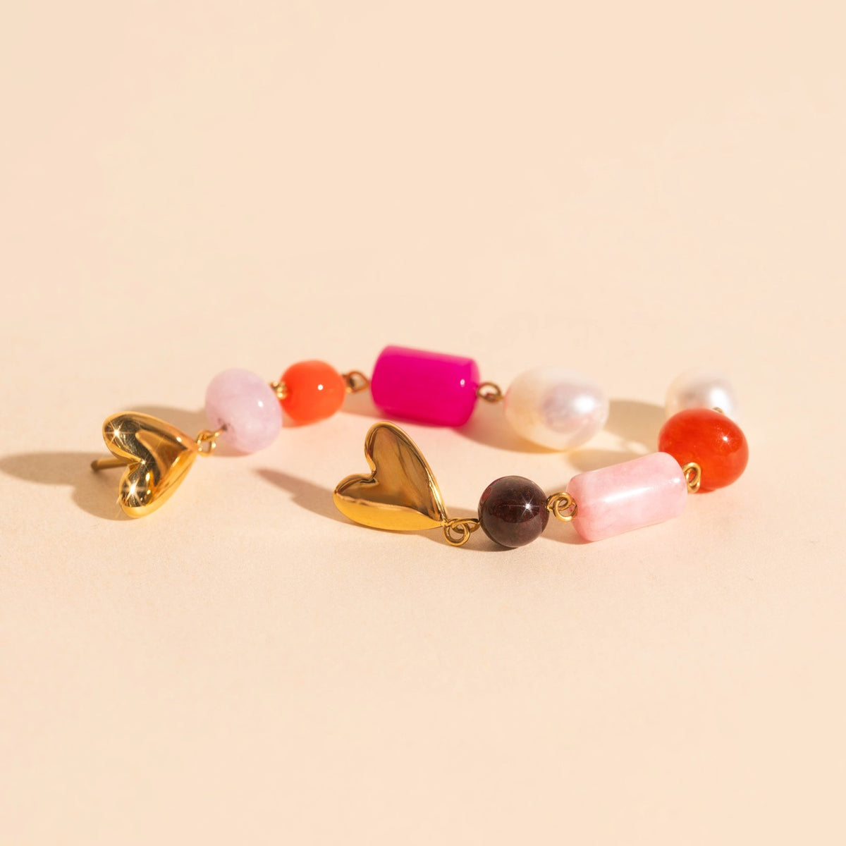 Heart Beaded Dangle Stud Earrings