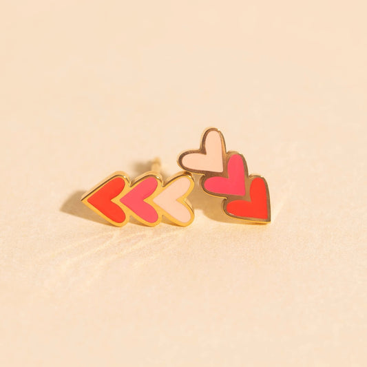 Stacked Heart Stud Earrings