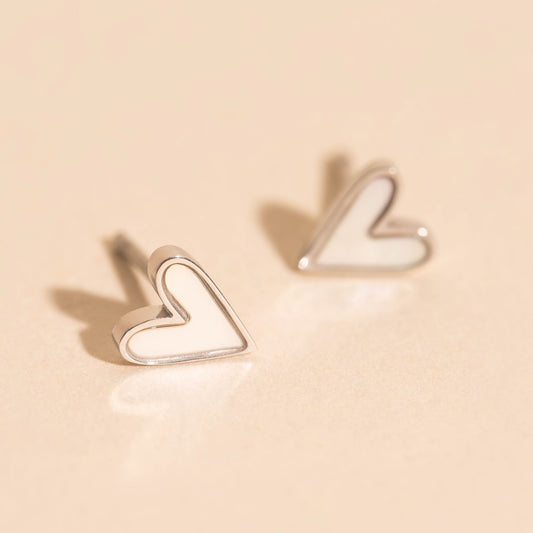 Mini Mother of Pearl Heart Stud Earrings