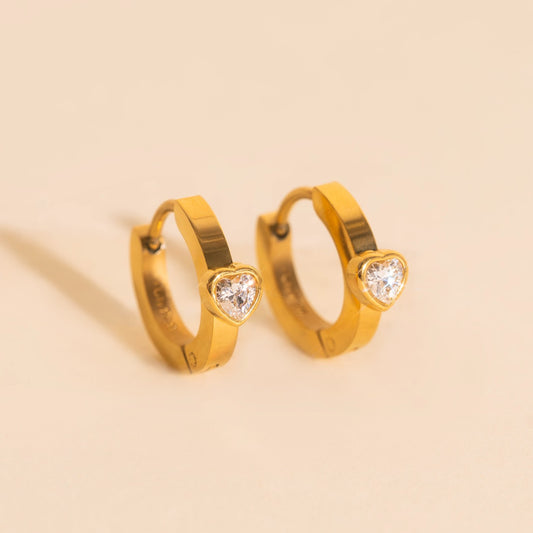 Crystal Heart Huggie Hoop Earrings