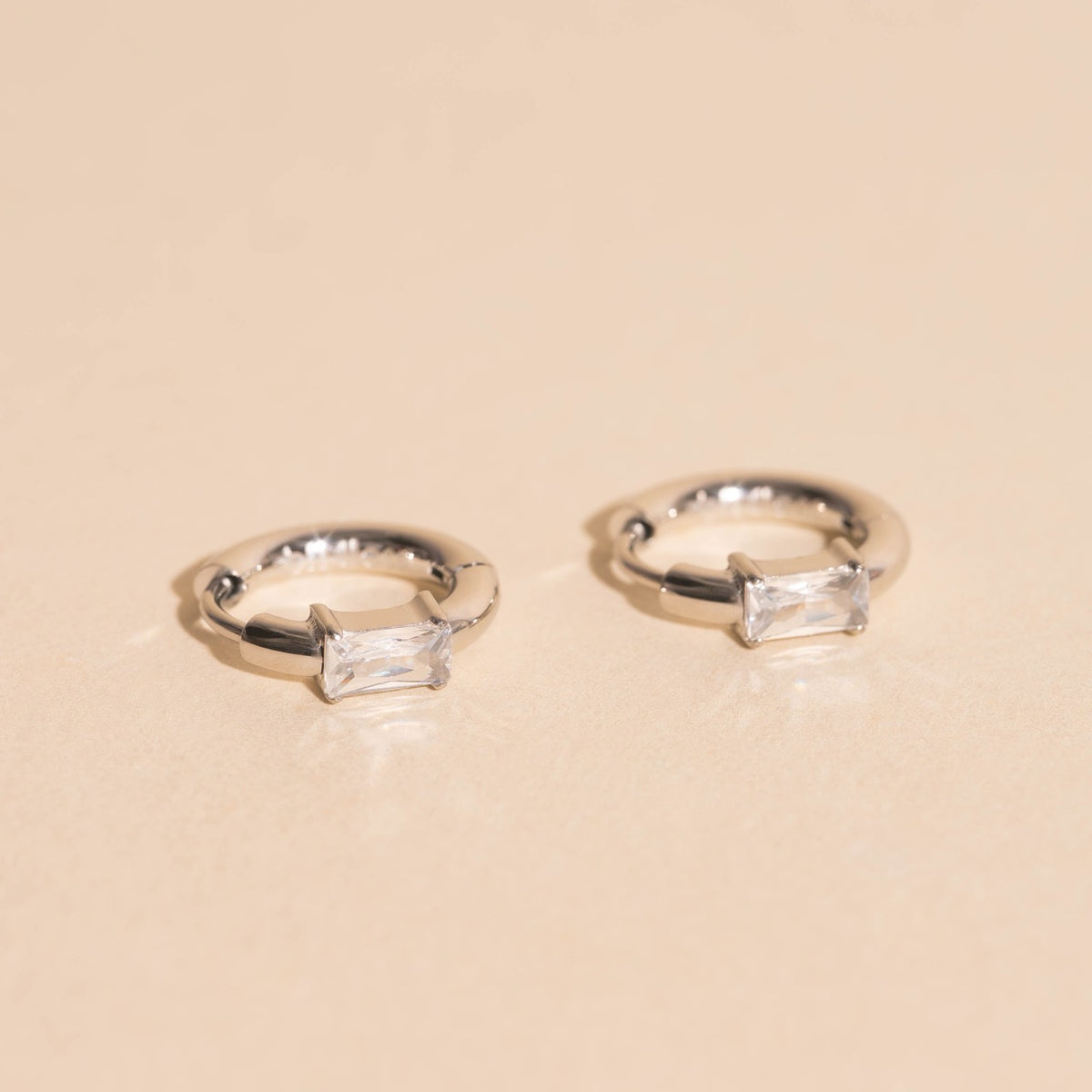 Titanium Baguette Crystal Rounded Huggie Hoop Earrings - FeatherTUFF™
