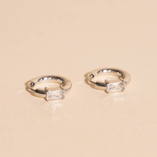 Titanium Baguette Crystal Rounded Huggie Hoop Earrings - FeatherTUFF™