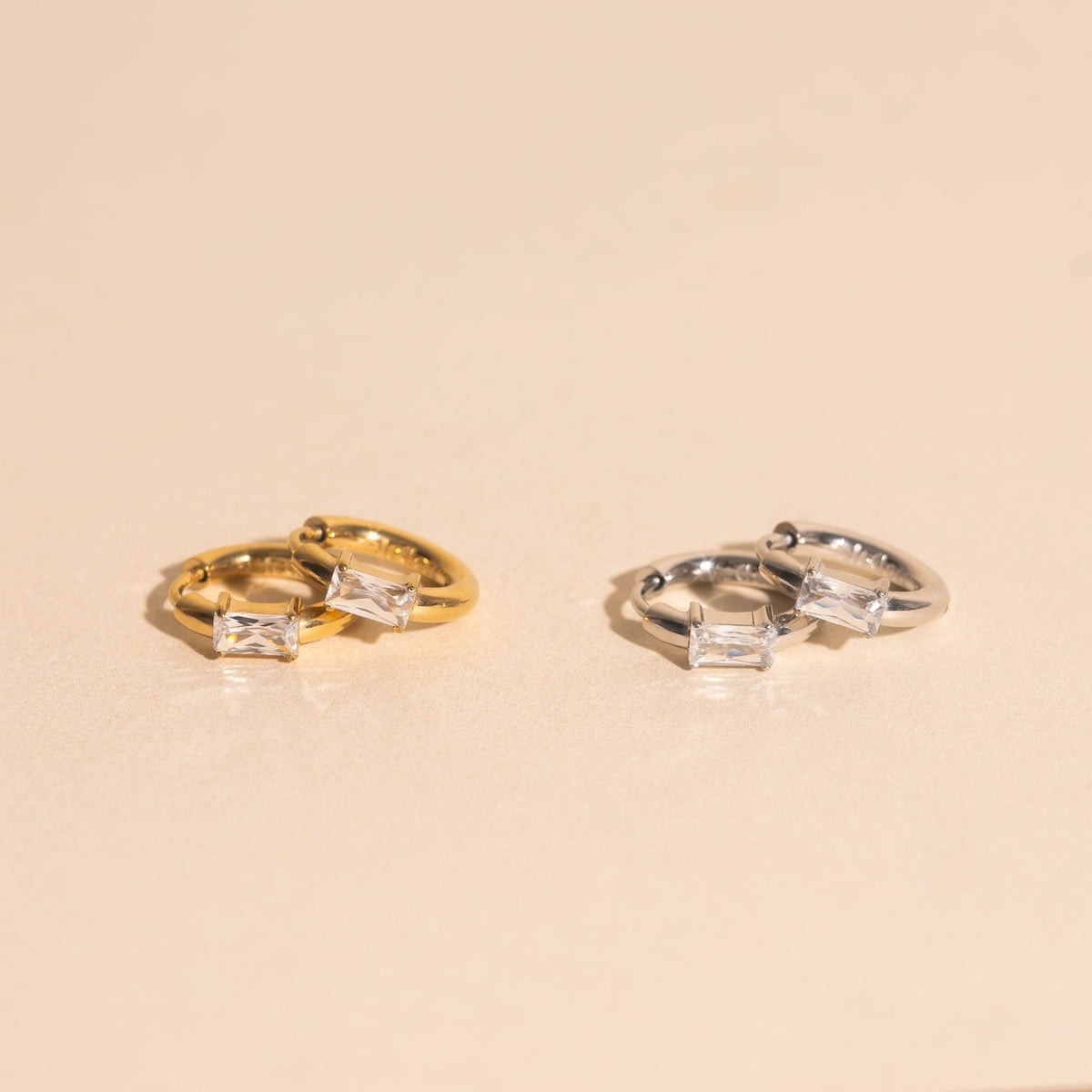 Titanium Baguette Crystal Rounded Huggie Hoop Earrings - FeatherTUFF™