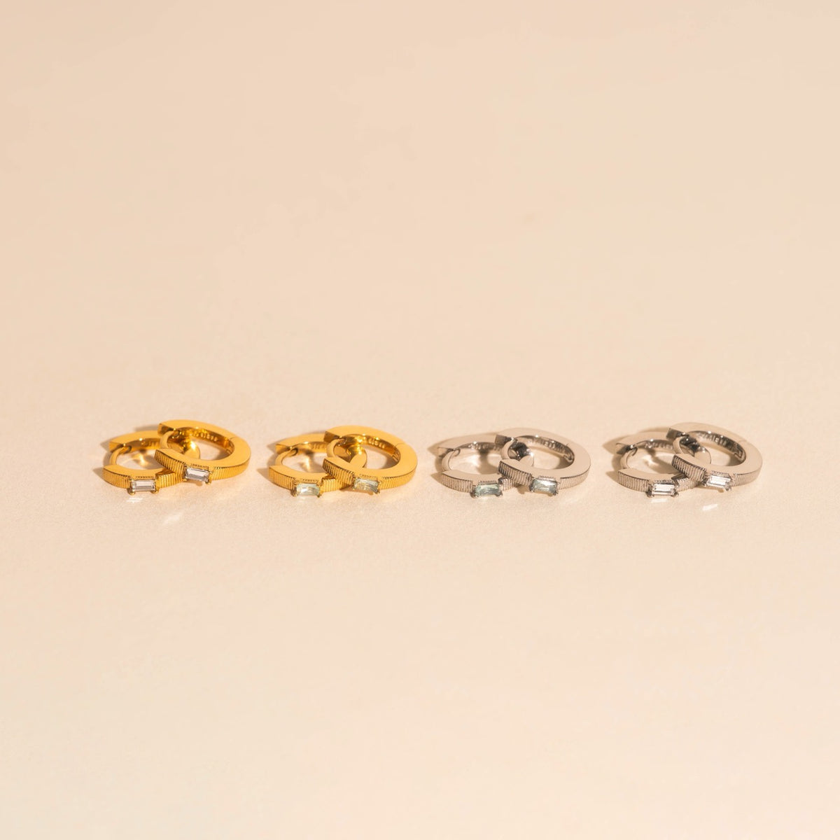 Baguette Textured Huggie Hoop Earrings