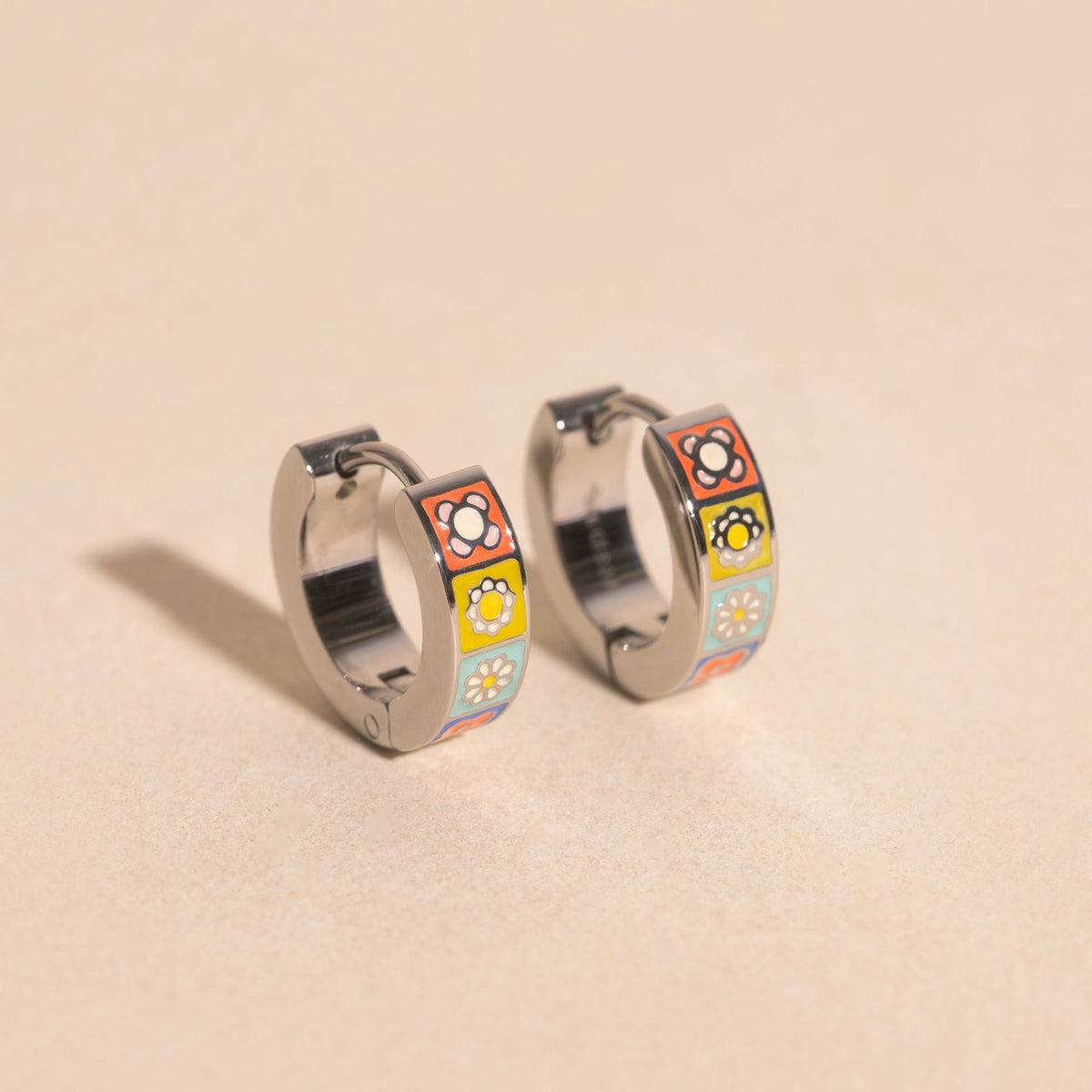 Quilted Flower Chunky Huggie Hoop Earrings