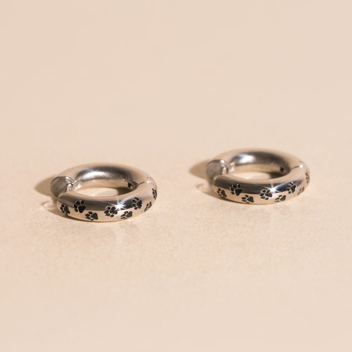 Paw Print Chunky Rounded Huggie Hoop Earrings