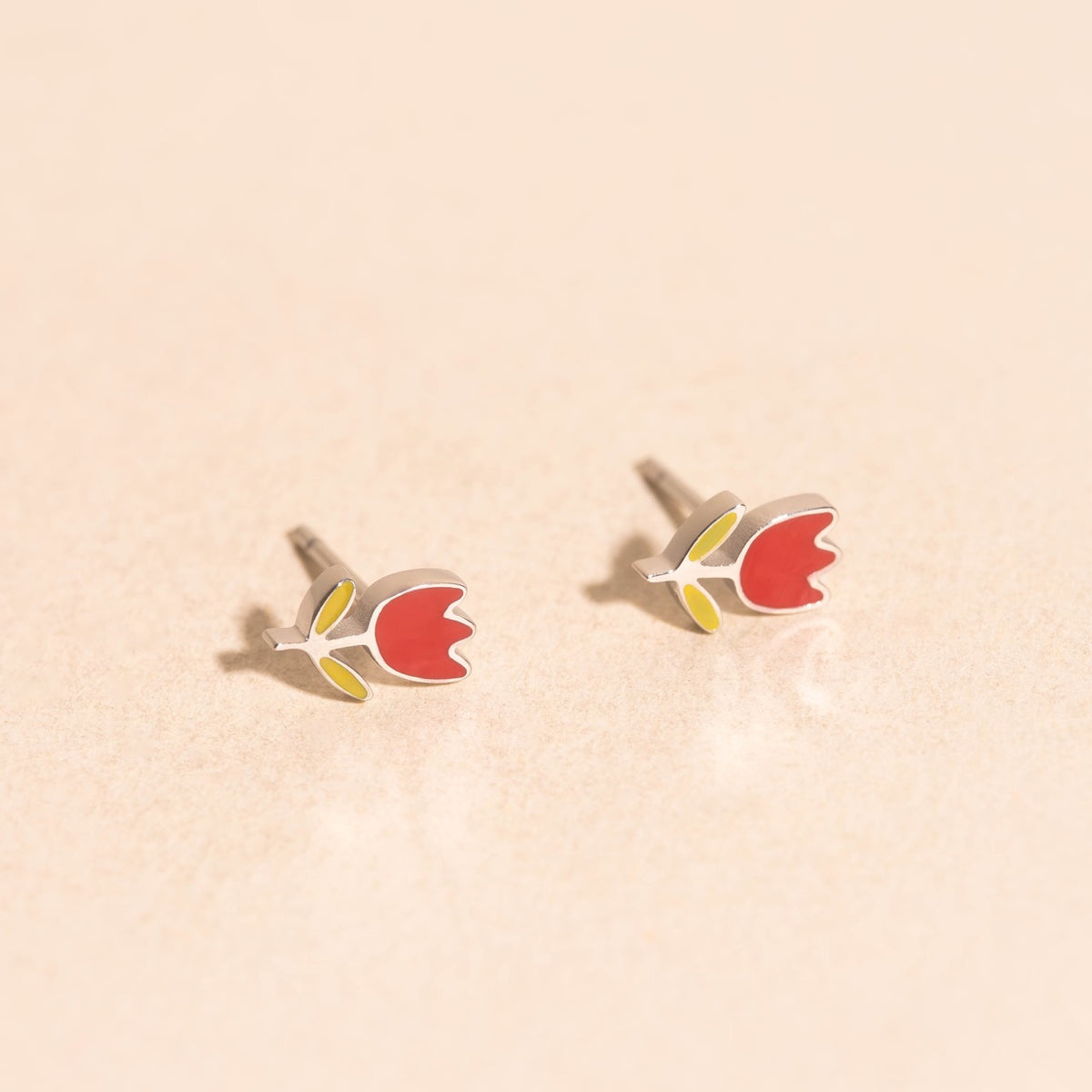 Red Tulip Stud Earrings