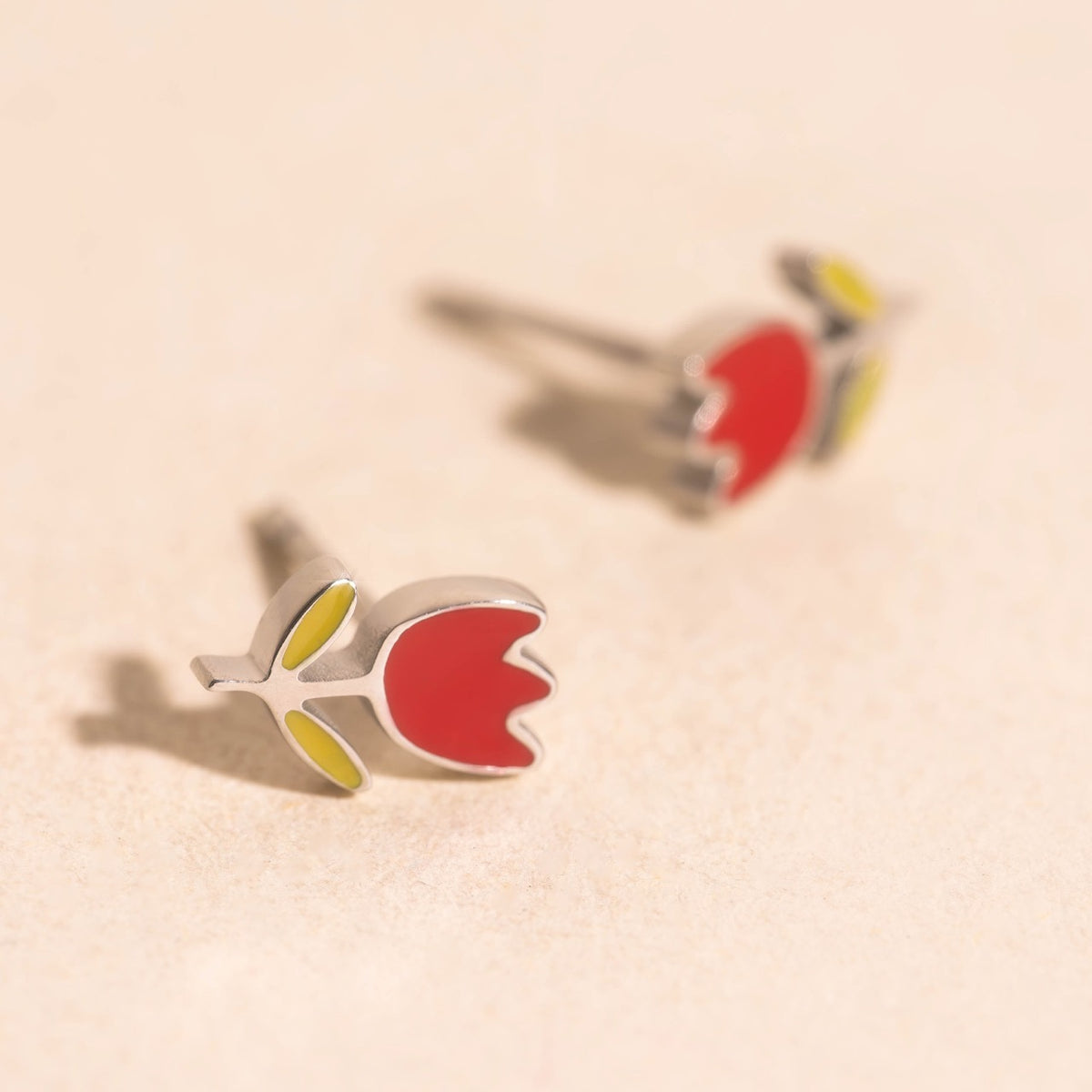 Red Tulip Stud Earrings
