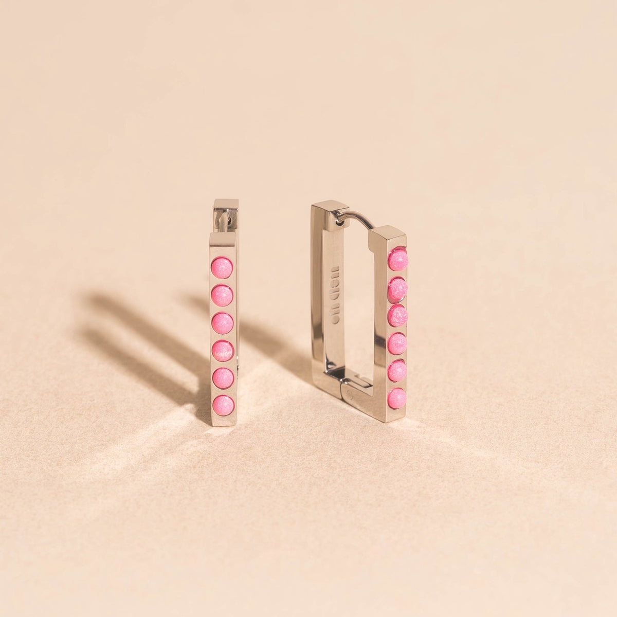 Rounded Stone Rectangle Huggie Hoop Earrings