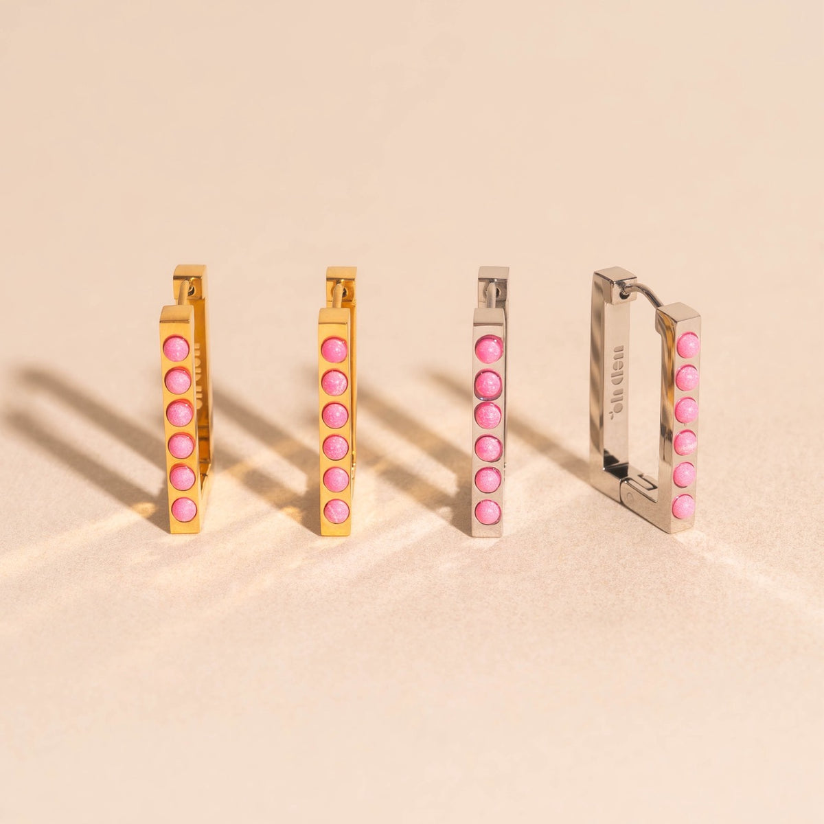 Rounded Stone Rectangle Huggie Hoop Earrings