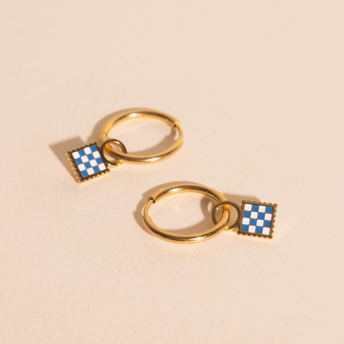 Checkered Chunky Huggie Hoop Charms
