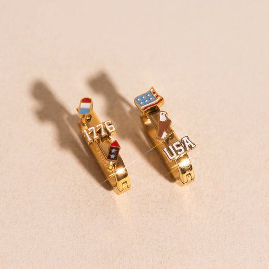 USA Oblong 3D Huggie Hoop Earrings