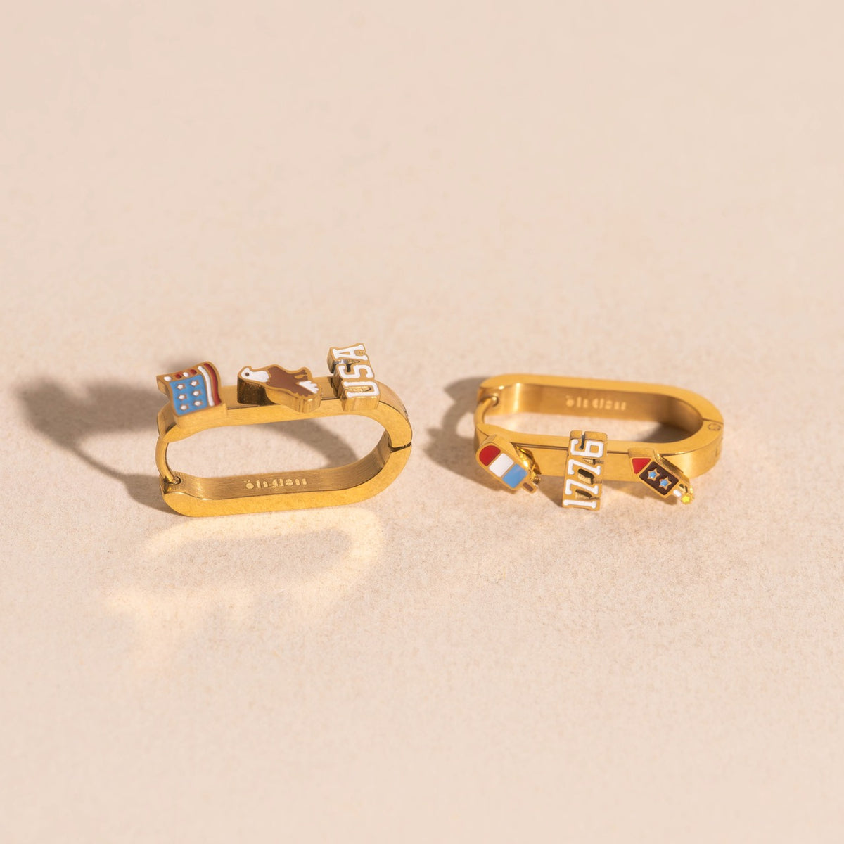 USA Oblong 3D Huggie Hoop Earrings