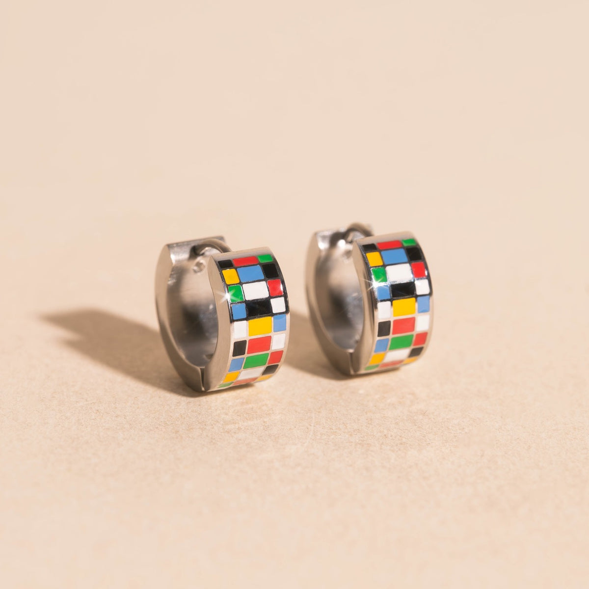 Global Goals Checkered Super Chunky Huggie Hoop Earrings