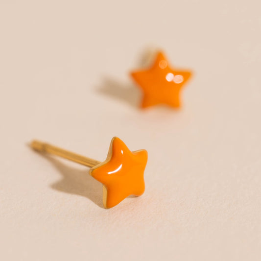Orange Star Stud Earrings