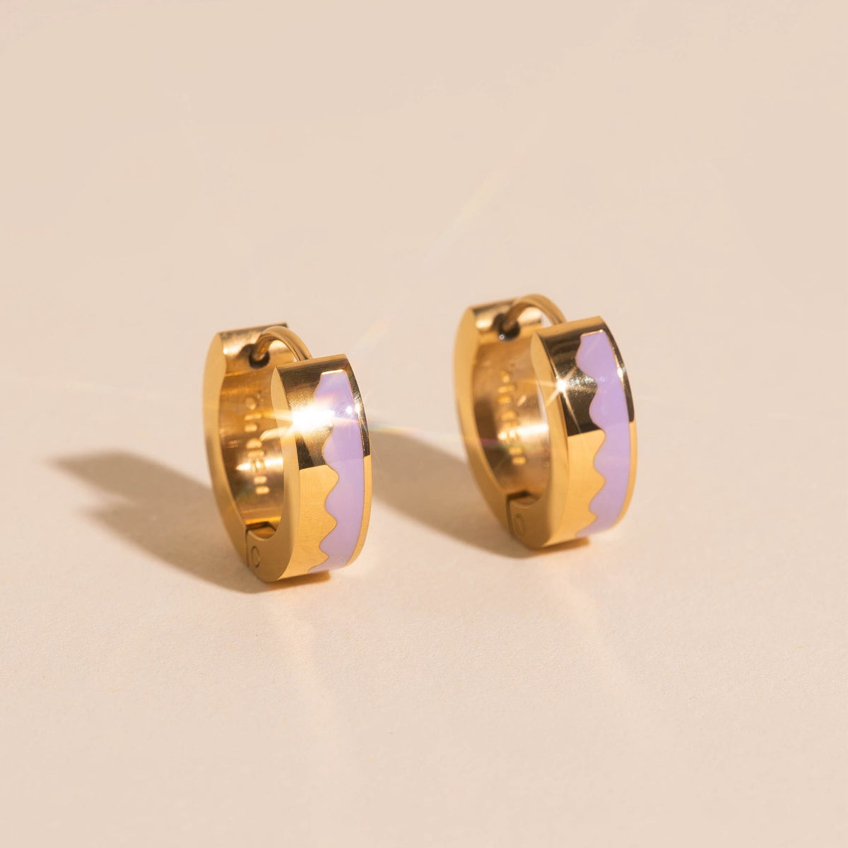Wavy Lavender Chunky Huggie Hoop Earrings