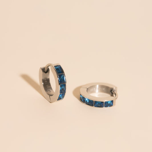 Blue Crystal Chunky Huggie Hoop Earrings