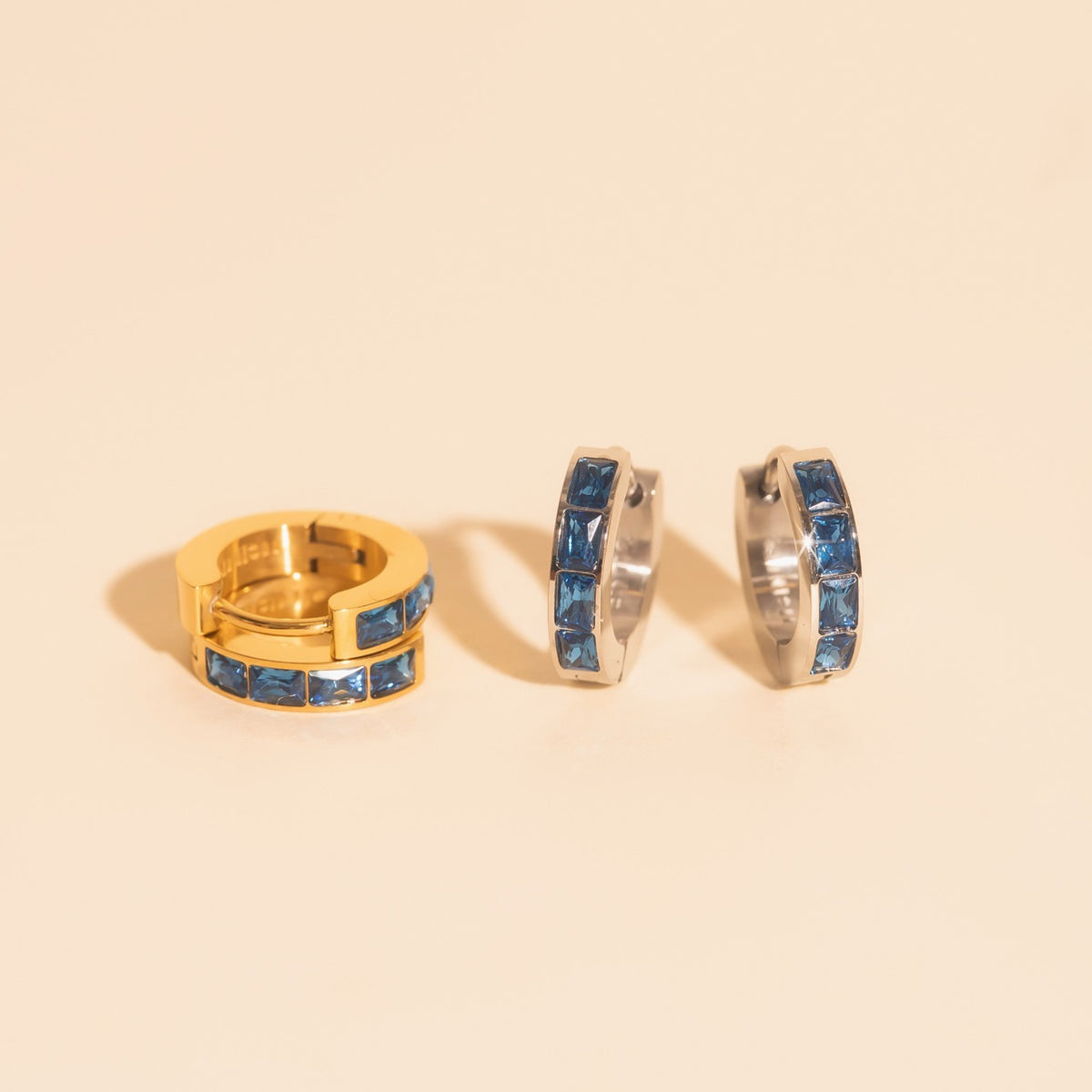 Blue Crystal Chunky Huggie Hoop Earrings
