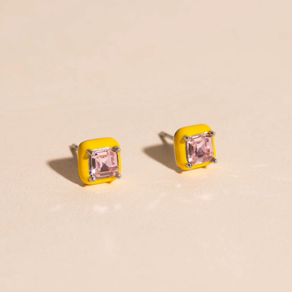 Neon Yellow Square Color Dab Stud Earrings