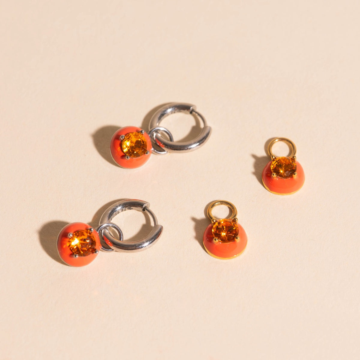 Coral Color Dab Huggie Hoop Charms