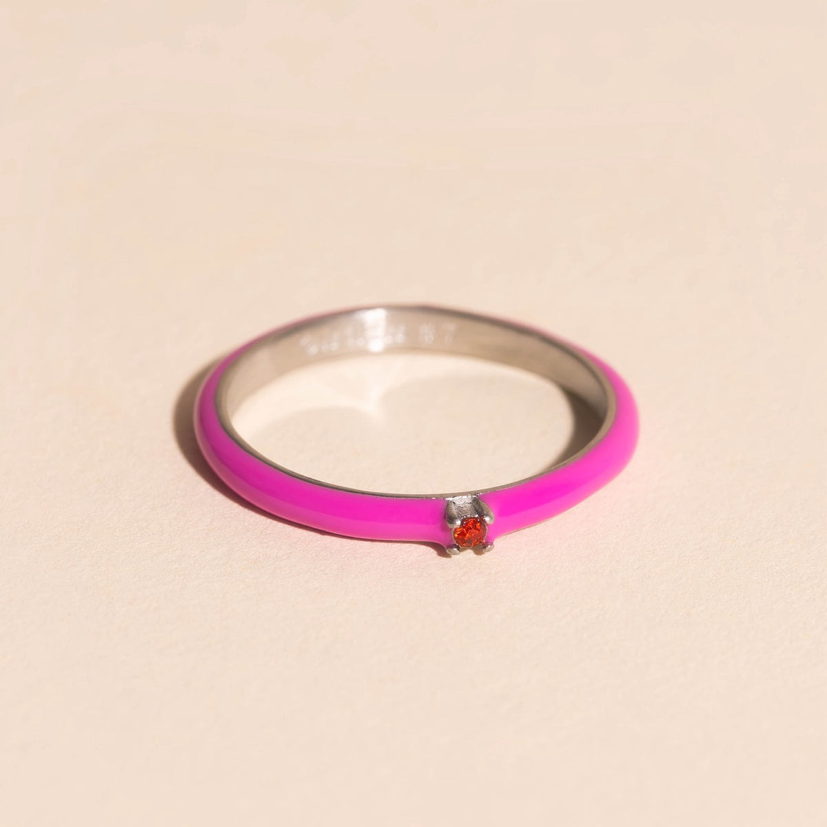 Neon Pink & Orange Crystal Stacker Ring