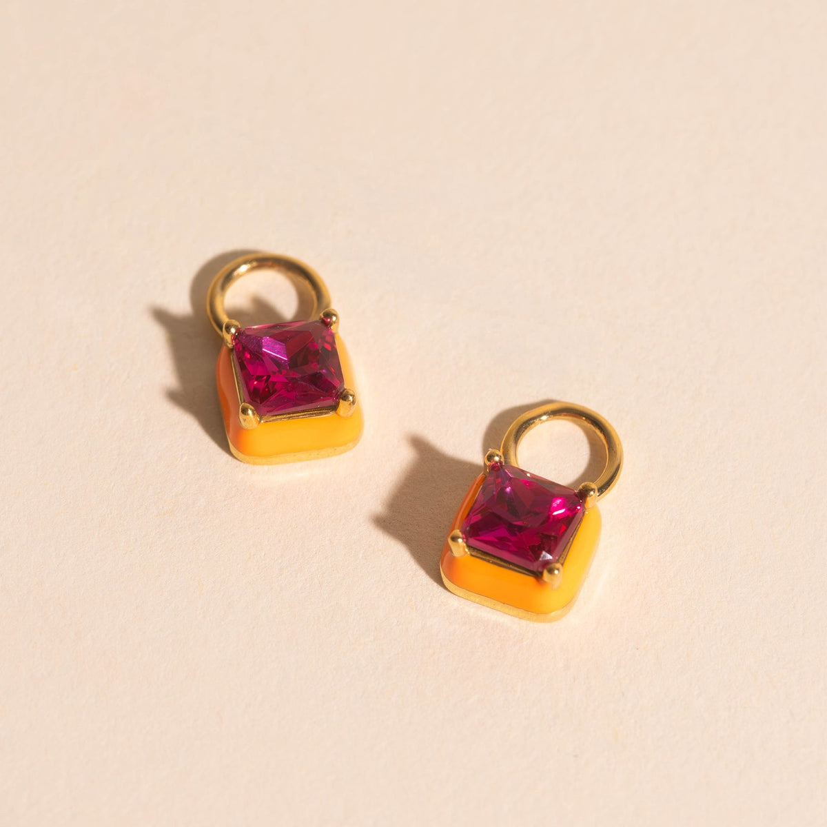 Neon Orange Square Color Dab Huggie Hoop Charms