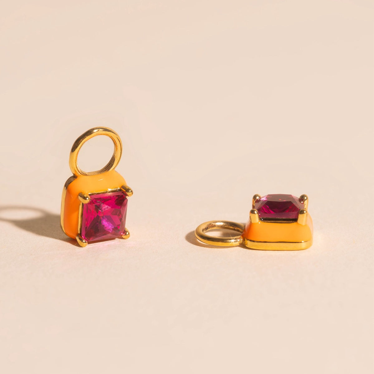 Neon Orange Square Color Dab Huggie Hoop Charms