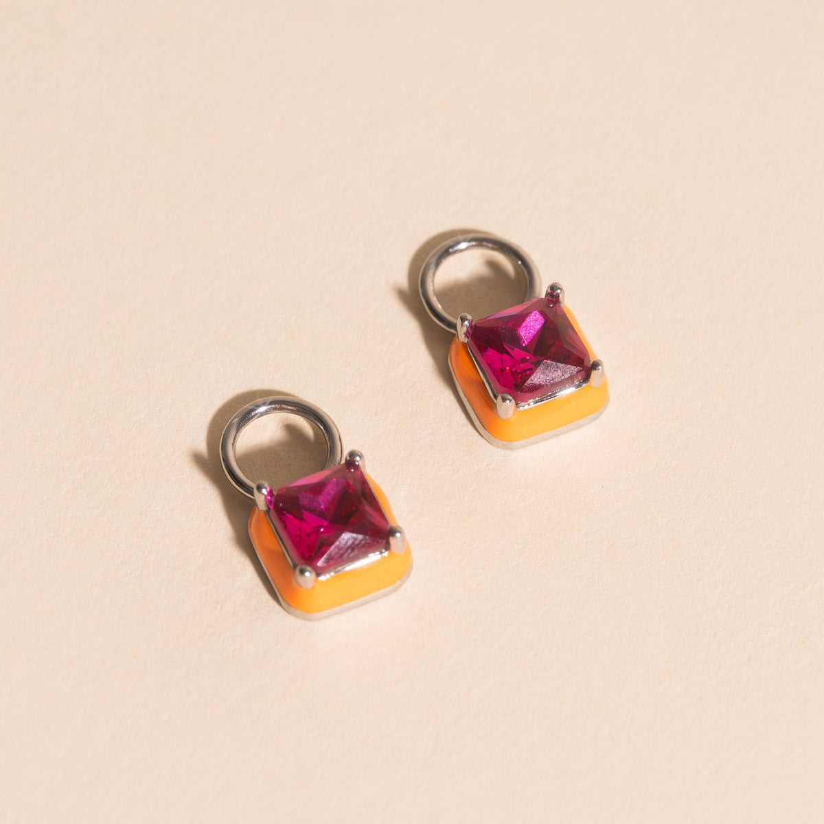 Neon Orange Square Color Dab Huggie Hoop Charms