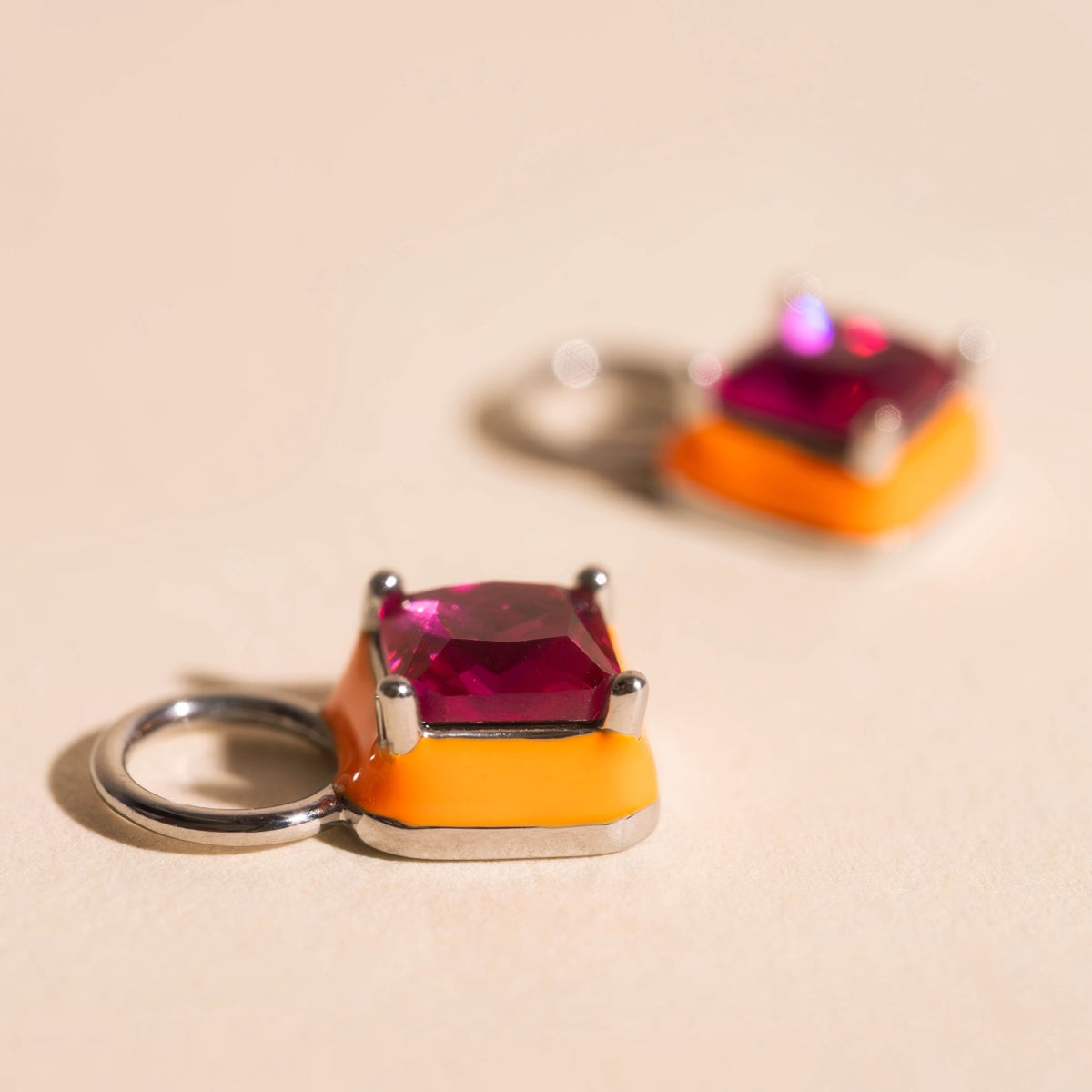 Neon Orange Square Color Dab Huggie Hoop Charms