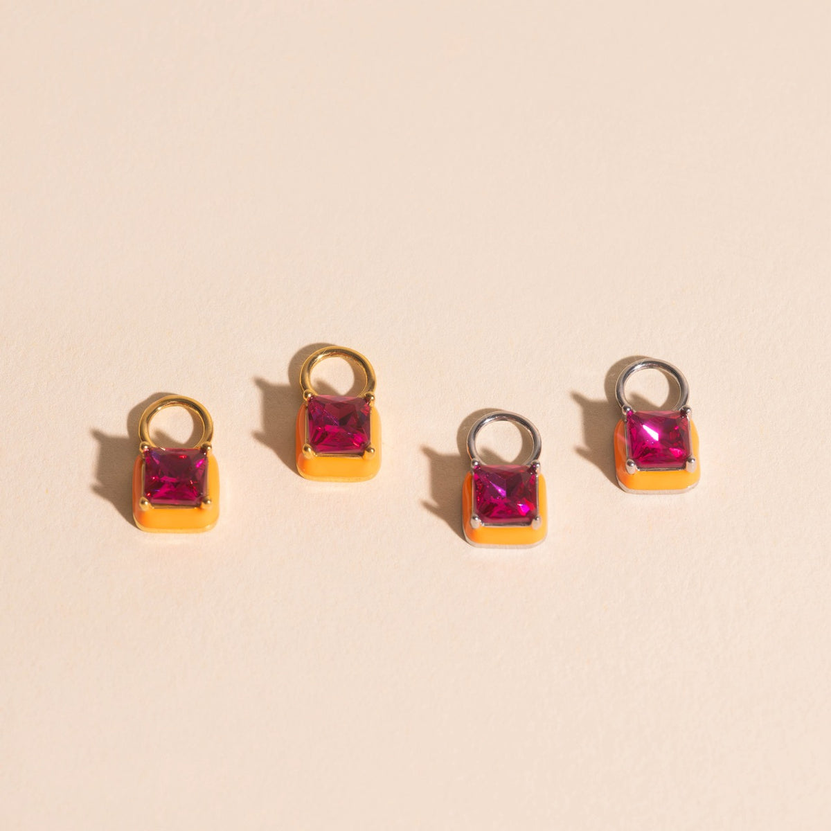 Neon Orange Square Color Dab Huggie Hoop Charms