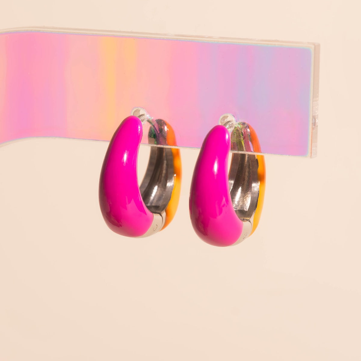 Neon Split Teardrop Chunky Huggie Hoop Earrings