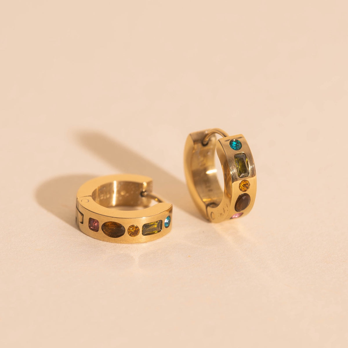 Gemstone Chunky Huggie Hoop Earrings
