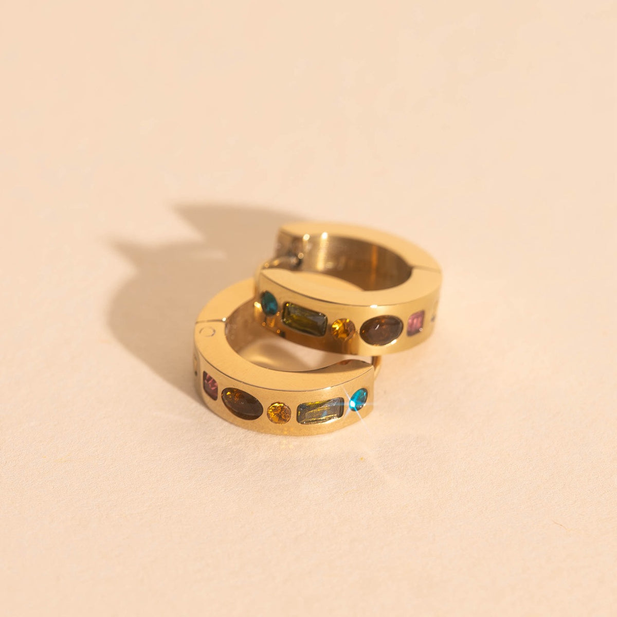 Gemstone Chunky Huggie Hoop Earrings
