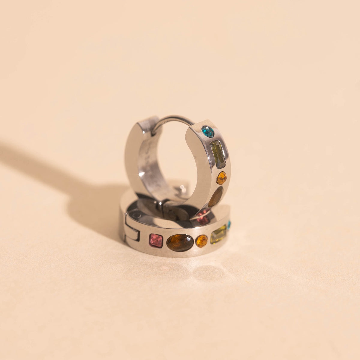 Gemstone Chunky Huggie Hoop Earrings