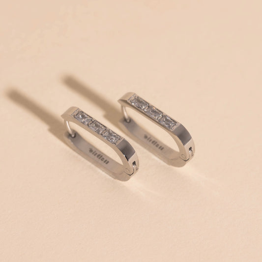 Crystal Oblong Huggie Hoop Earrings