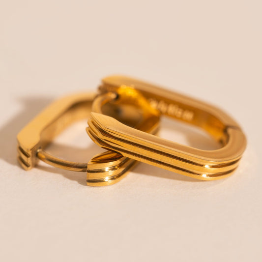 Oblong Line Huggie Hoop Earrings