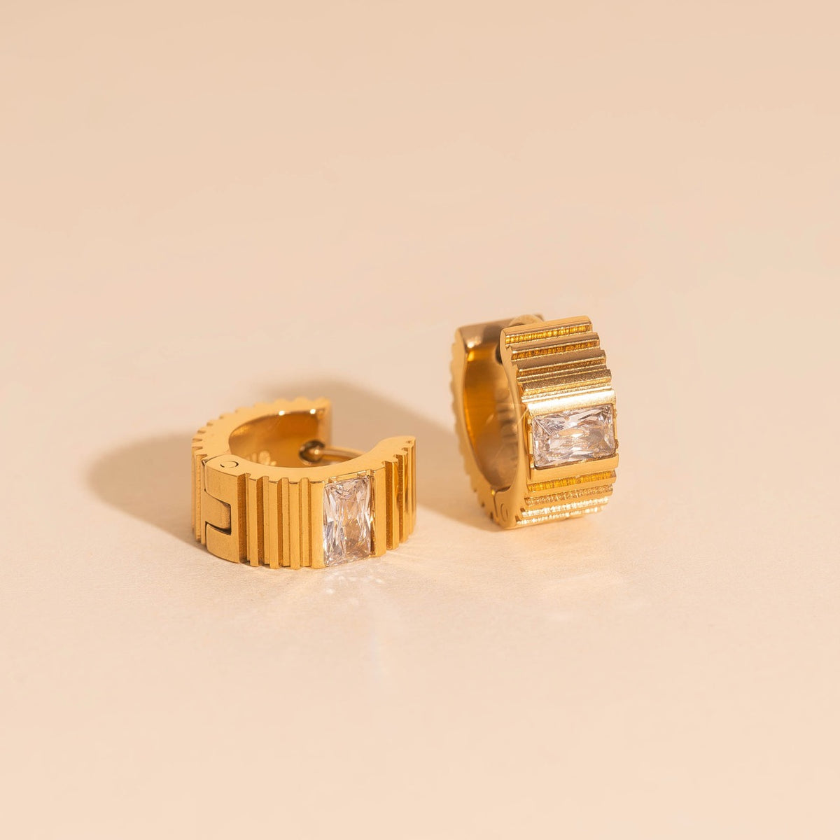 Textured Crystal Super Chunky Huggie Hoop Earrings