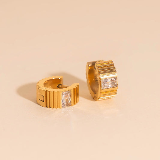 Textured Crystal Super Chunky Huggie Hoop Earrings