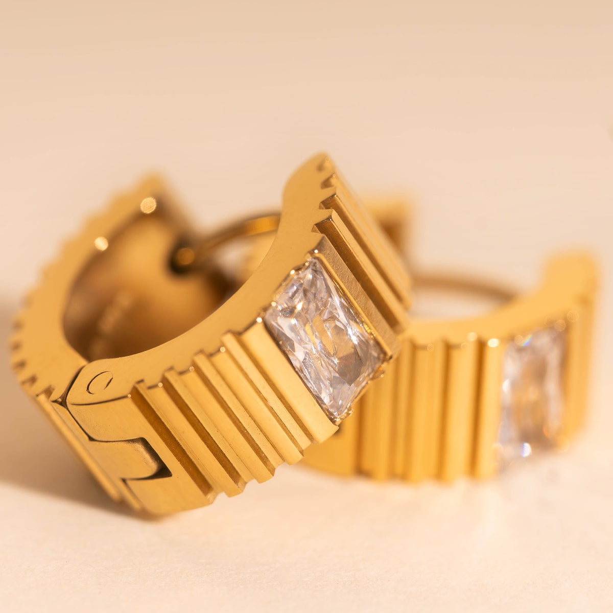 Textured Crystal Super Chunky Huggie Hoop Earrings